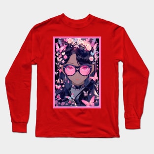 Aesthetic Anime Girl Pink Rosa Black | Quality Aesthetic Anime Design | Premium Chibi Manga Anime Art Long Sleeve T-Shirt